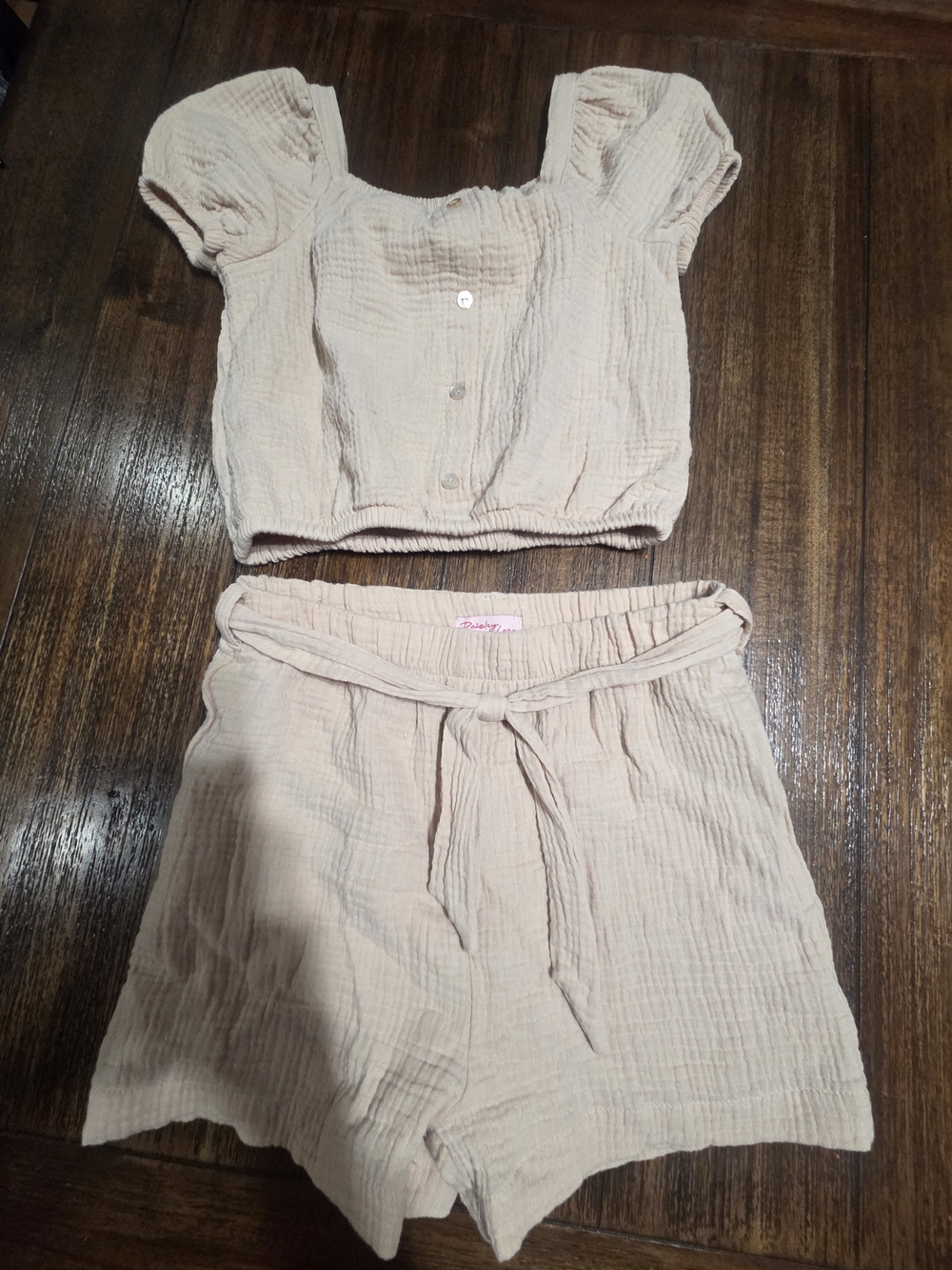 Kids Two-Piece Matching Set in Light Beige - Short Sleeve Top & Shorts